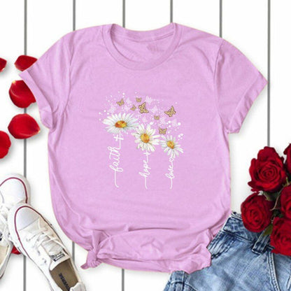 Women T-shirt Print Short Sleeve Casual Tee Short Regular Broadcloth Cotton XXL