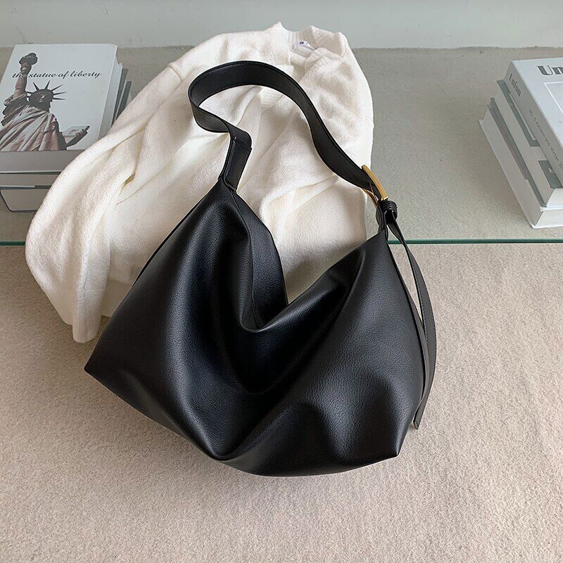 Women PU Leather Tote Bags Purses Handbags Shopper Black Shoulder Bag