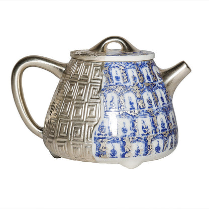 Ceramic + Pure Silver Tea Pot Gaiwan Master Cup Porcelain Buddha Tea Cup Tureen