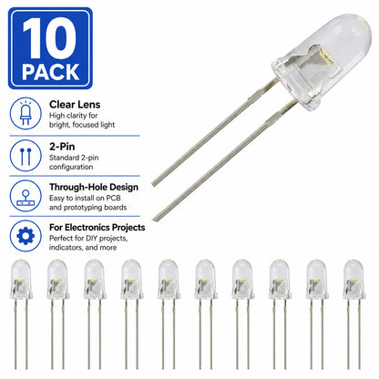 100 Pack Super Bright LED - Blue - 5mm - Water Clear Lens