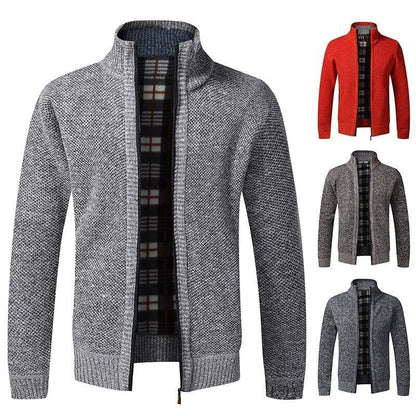 Men's Cardigan Sweater Fall Stand Collar Fleece Full Zip Male Clothing Coat