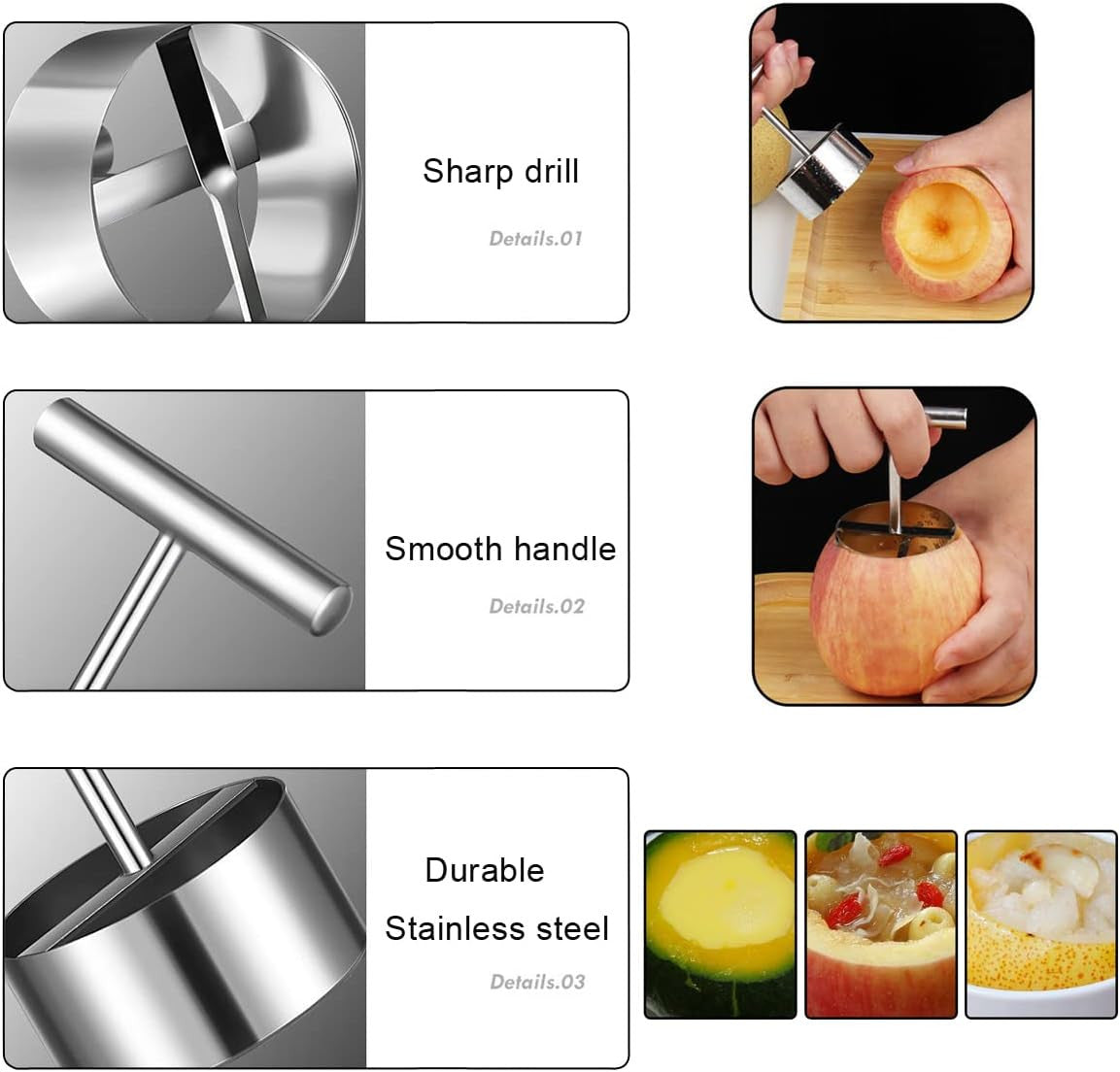 2xFruit Corer Removal Tool Remover Fruits Pear Pitter and Vegetable Extractor US