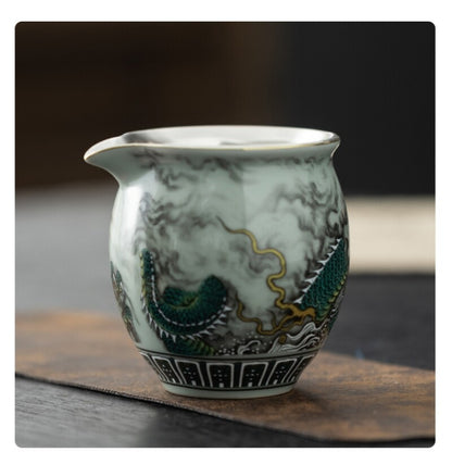 999 Sterling Silver Tea Set Ceramic Gaiwan Tea Pot Dragon Print Pitcher Tea Cups