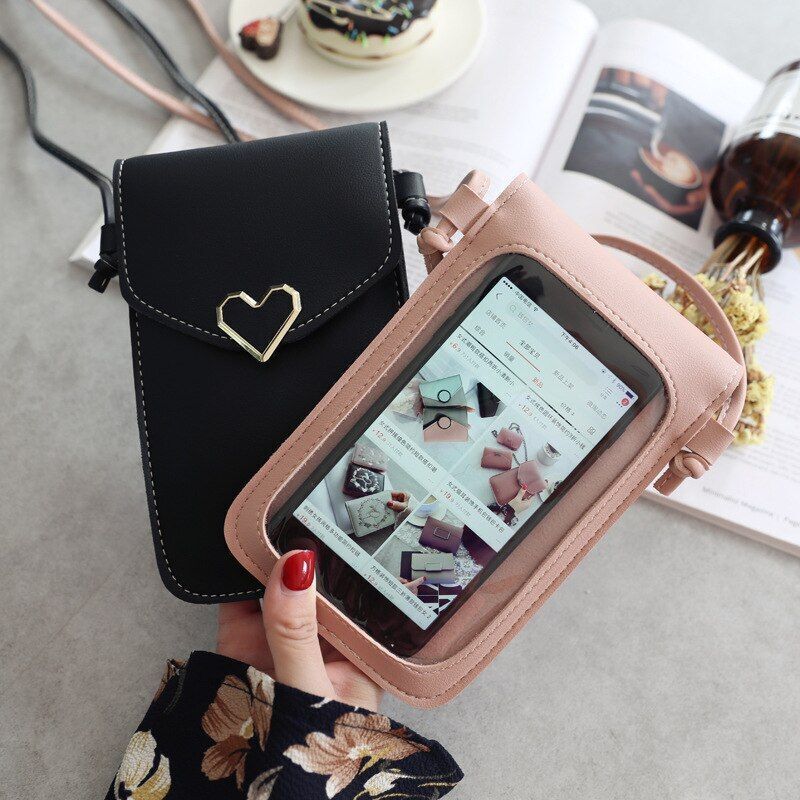 Handbag Women Bags Heart-shaped Transparent Simple Retro Mobile Phone Buckle Bag