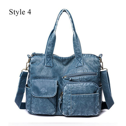 Soft PU Leather Handbags Many Pockets Messenger Bag Washed Leather Shoulder Bag