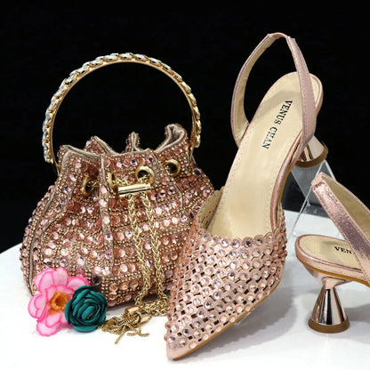 Pointed Toe Heels Women Party Wine Pumps Shoes Bags Matching Set