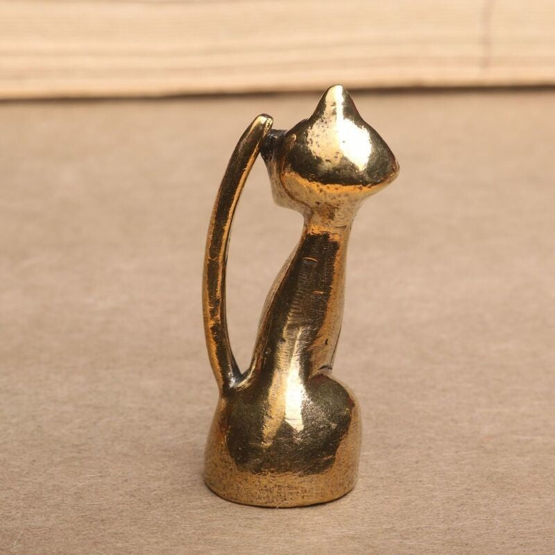 Brass Solid Cat Ornament Set 3pcs Tea Pet Office Desk Copper Cat Decor