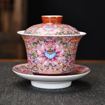 Enamel Covered Bowl San Cai Gaiwan Tea Maker Kung Fu Tea Set Lid Bowl Ceramics