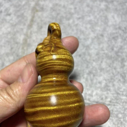 Golden Nanmu Gourd 7.8×4.1cm Hand Carved Wenwan Decor Collectible Wood Piece