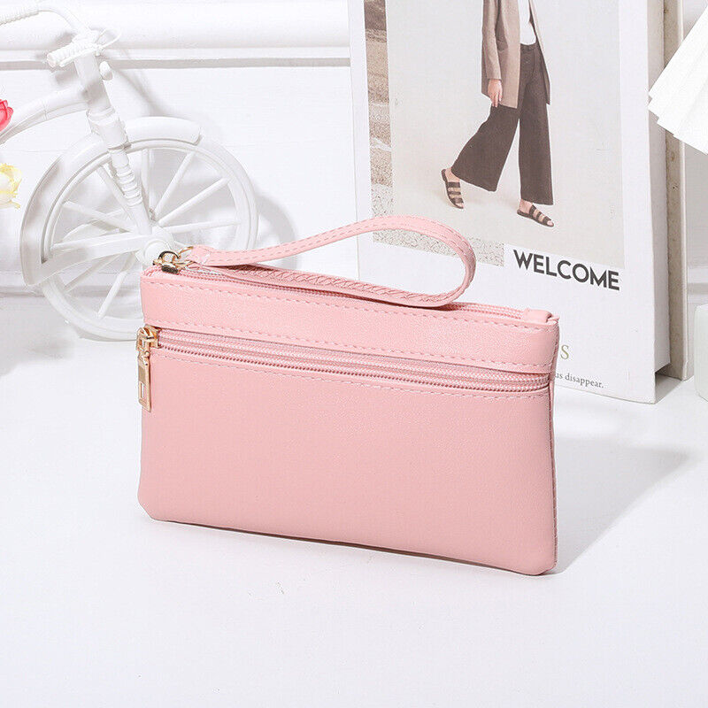 Women Leather Handbag Purses Zipper Long Wallet Women Pouch Wrist Wallet Vintage