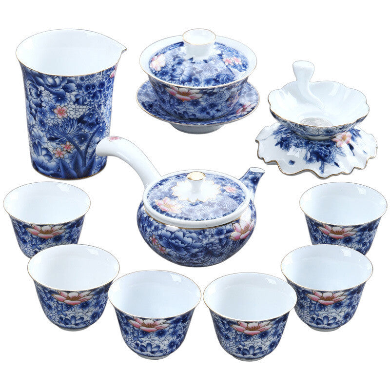 Jingdezhen Blue-and-white Porcelain Tea Set Handpainted Tea Pot Gaiwan Tea Cups