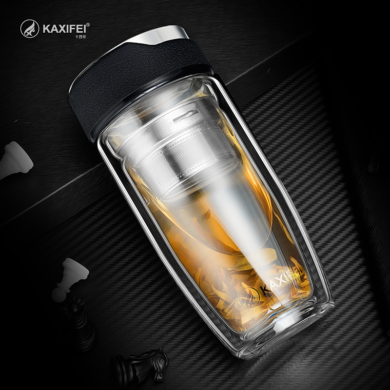 Double Layer Glass Water Bottle Transparent Bottles Stainless Steel Tea Infuser