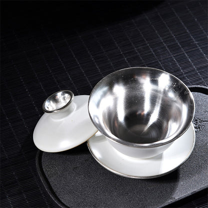 Five Kiln Tea Bowl Gaiwan Teacup Gilt Silver Porcelain Kung Fu Silver Tea Bowl