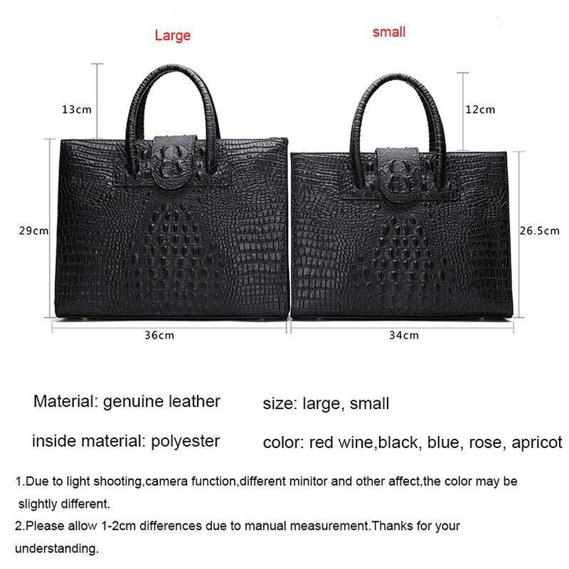 Briefcase Genuine Leather Handbag Big Totes Large Shoulder Bag Crocodile Pattern