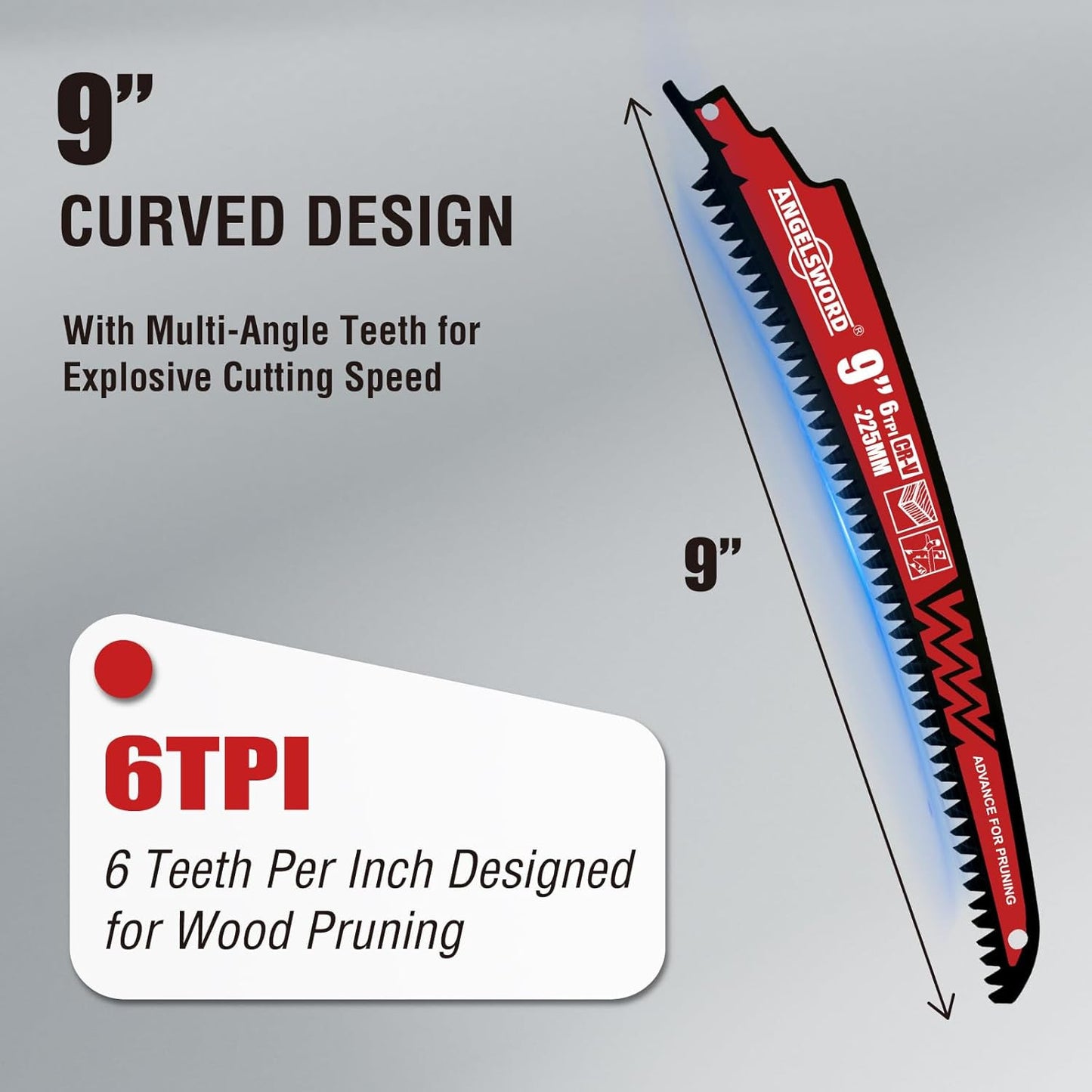 9 Inch Arc Edge Reciprocating Saw Blade, 6TPI, Wood Pruning Saw Blade for Tree T