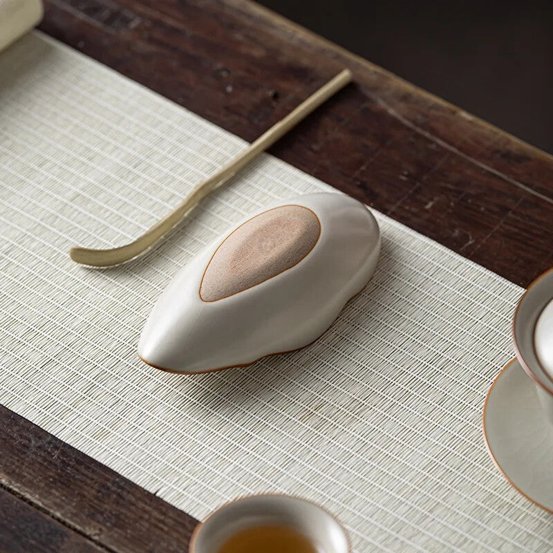 Retro Cream Ru Kiln Ceramic Tea Scoops Tea Leaf Container Tea Shovel Tea Set