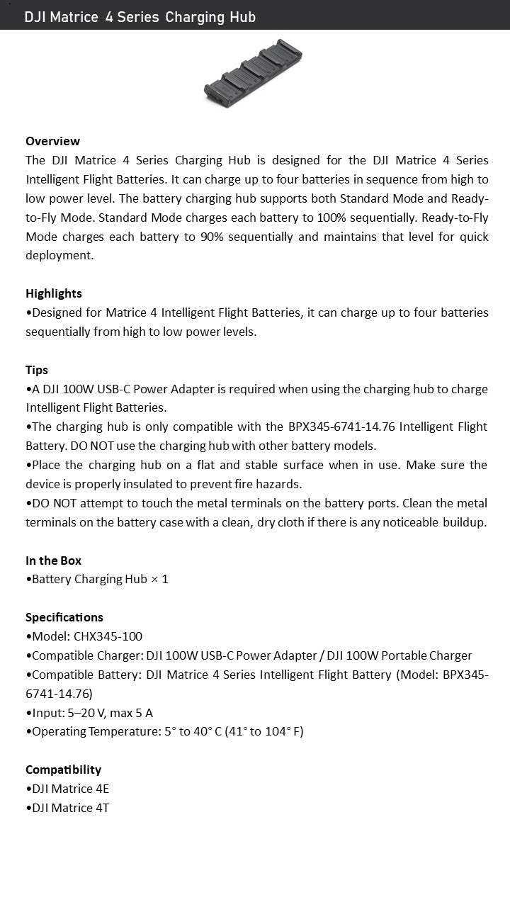 DJI Matrice 4 Charging Hub – 4‑Battery Seq Charge, Std/Fly Mode, for M4E & M4T