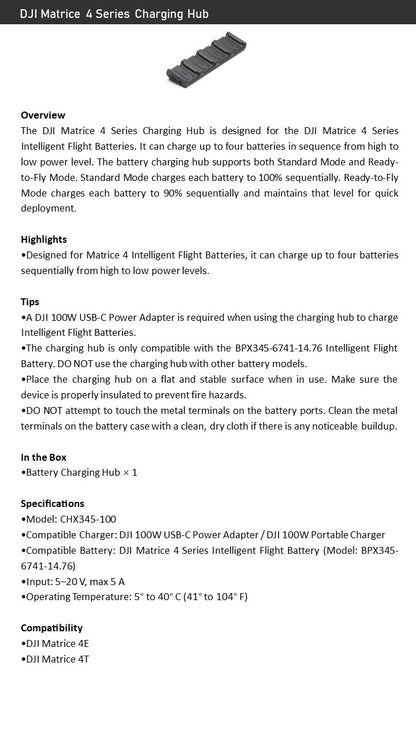 DJI Matrice 4 Charging Hub – 4‑Battery Seq Charge, Std/Fly Mode, for M4E & M4T