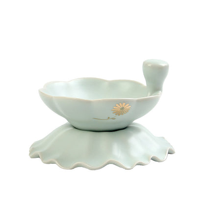 Health Care Pure Silver Inside Tea Cup Porcelain Ruyao Floral Design Tea Saucer