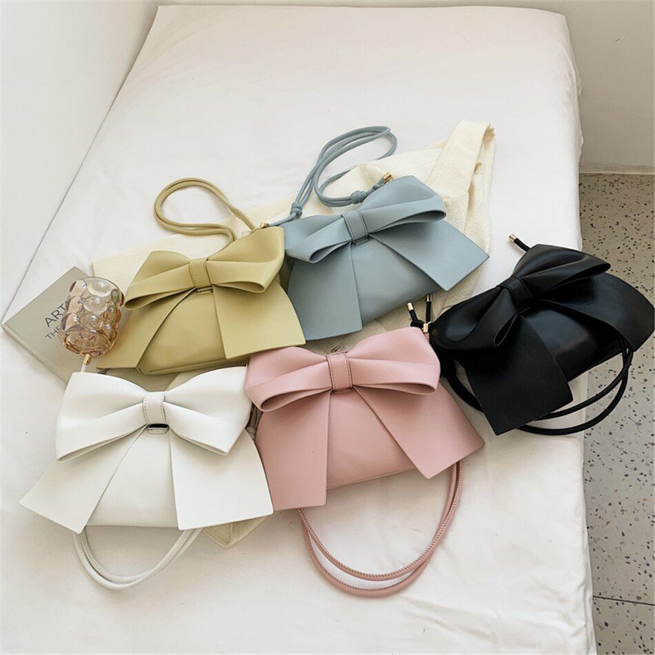 Elegant Bow Underarm Bag Synthetic Leather Shoulder Messenger Bag Purse Handbags
