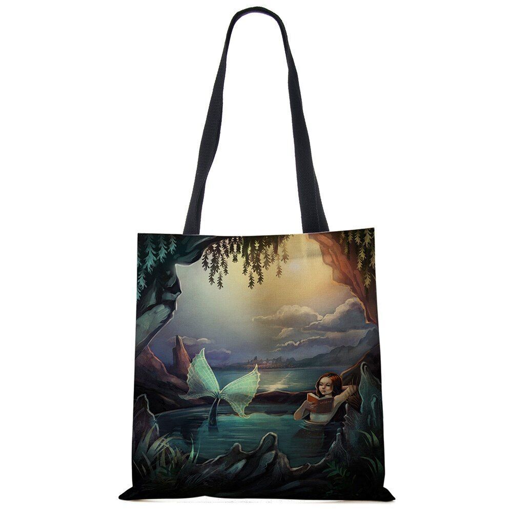 Mermaid Print Shoulder Bag Women Shopping Reusable Bags Large Travel Beach Bags