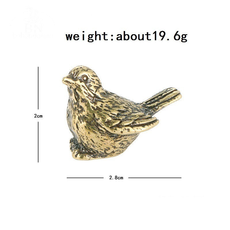 Solid Brass Sparrow Statue Bird Animal Mini Figure Tea Pet Miniature Ornament