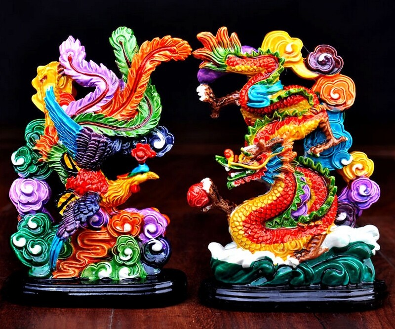 Chinese Feng Shui Statue Dragon Phoenix Bringing Prosperity Table Decor