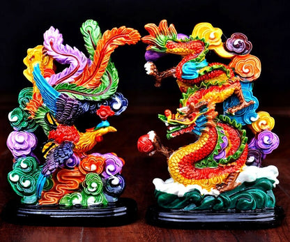 Chinese Feng Shui Statue Dragon Phoenix Bringing Prosperity Table Decor