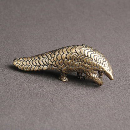 Brass Pangolin Table Top Ornament Animal Micro-Carved Tea Pet Decoration Antique