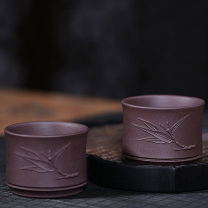 Tea Cup Bamboo Relief Handmade Carved Real Yixing Zisha Marked Kungfu Tea Cup