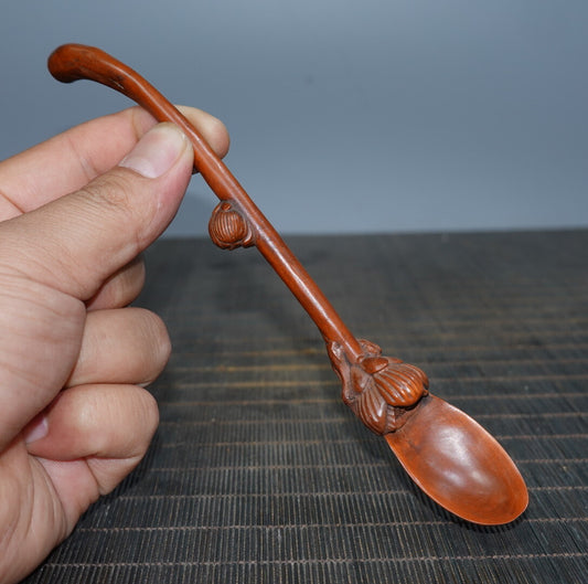 Collection Handmade Carved Wooden Flower Tea Shovel Spoon Tea Play Decoration