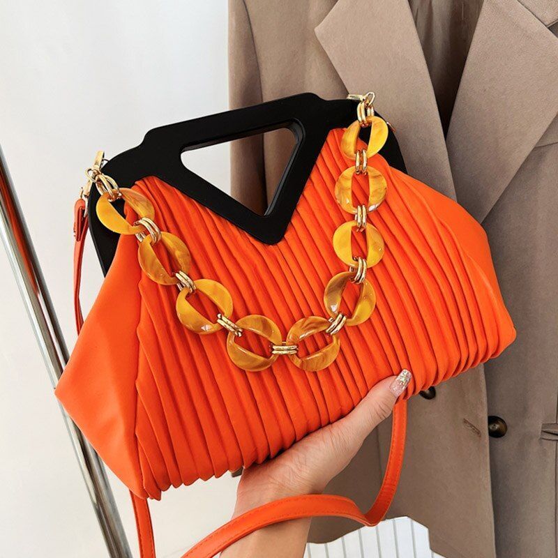 Pleated Bags Blue/Orange Shoulder Bag Big Totes Handbag Purse Evening Clutch Bag