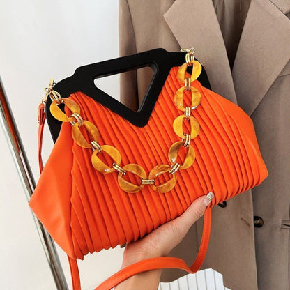 Pleated Bags Blue/Orange Shoulder Bag Big Totes Handbag Purse Evening Clutch Bag