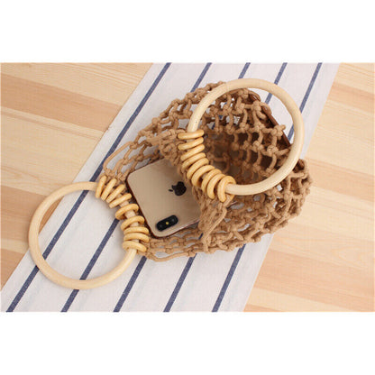 New Womens Small Solid Hollow Mesh Bag Summer Cotton Holiday Beach Bag