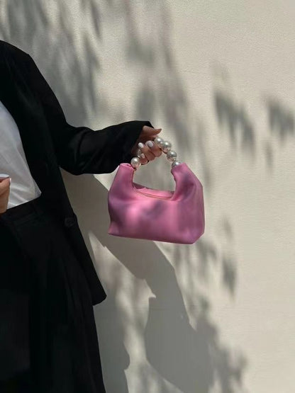 Pink Retro Sense Girl Aged Pearl Hand Dumpling Bag PU Bag Crossbody Bag New