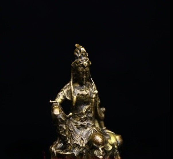 New Bronze Brass Engraving Kuan Yin Ping An Fozu Statue Decoration