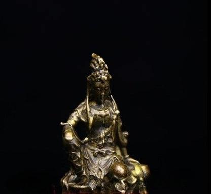 New Bronze Brass Engraving Kuan Yin Ping An Fozu Statue Decoration