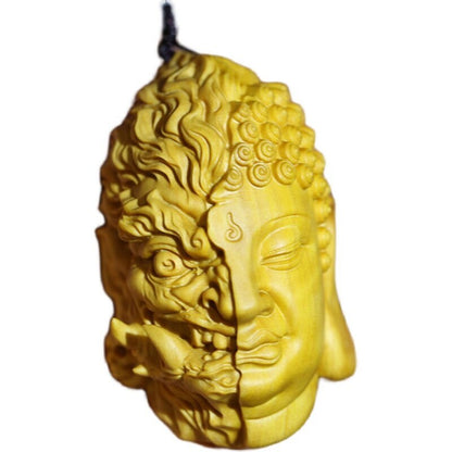 Buddha Deity Head Carved Solid Wood Man Carved Statue Yellow Origin Wooden