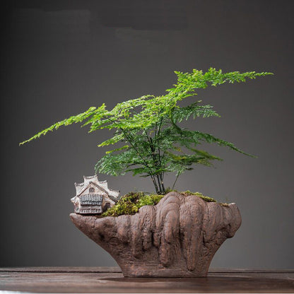 Bonsai Pot Ancient Chinese Mountain Style Purple Sand Ceramic Bonsai Planter
