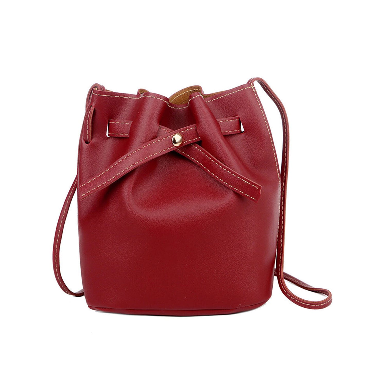 The Bucket Bag Women PU Leather Drawstring Handbag Tote Hobo Handbag Brown USA