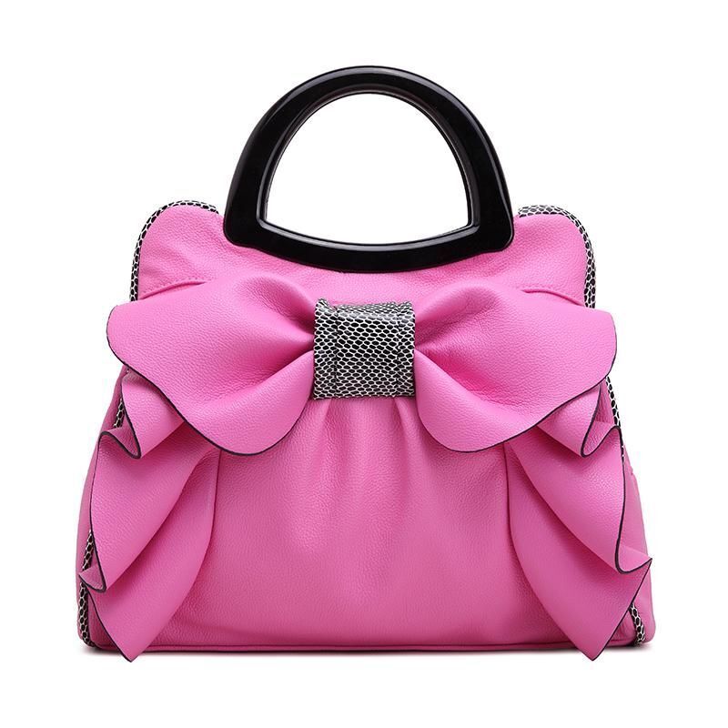 Bowknot Handbags Synthetic Leather Shoulder Messenger Bag Sweet Totes 34*15*26CM