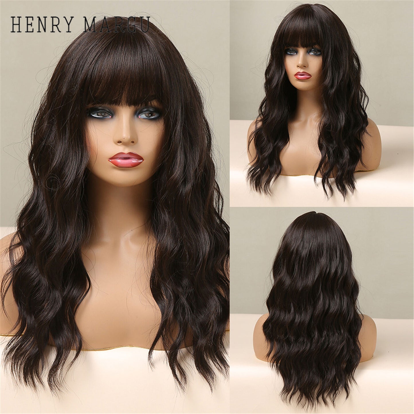 Long Wavy Wigs with Bangs Cosplay Party Synthetic Hair Wigs for Black Women