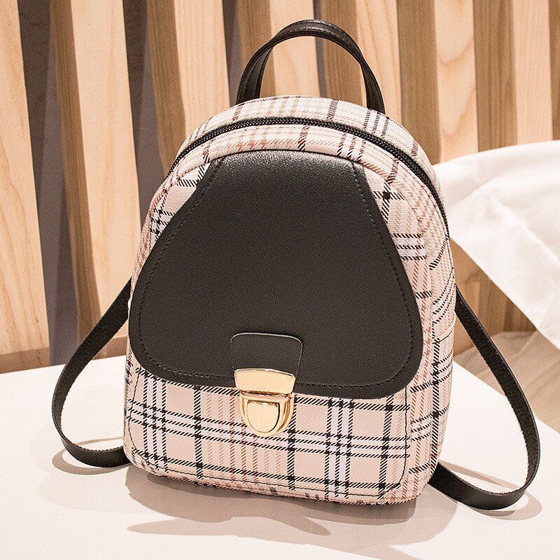Mini Backpack Crossbody Bags Plaid Shoulder Phone Purse Polyester Softback Blue