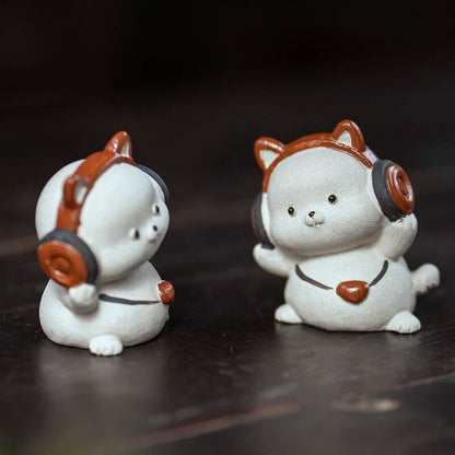 Lovely Cat Statue Yixing Zisha White Duan Clay Tea Pet House Warming Gift Small