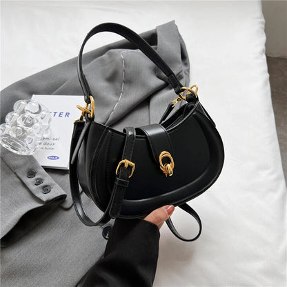 Saddle Shoulder Cossbody Bags Women Short Handle Half Moon PU Leather Handbags