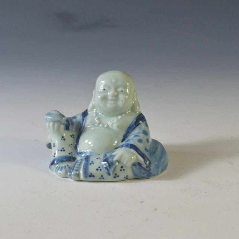Chinese Blue White Porcelain Hand Painting Maitreya Buddha Water-drop Crafts