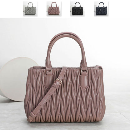Small Quilted Sheepskin Leather Tote Clutch Purse Handbag Fashion Shoulder Bag