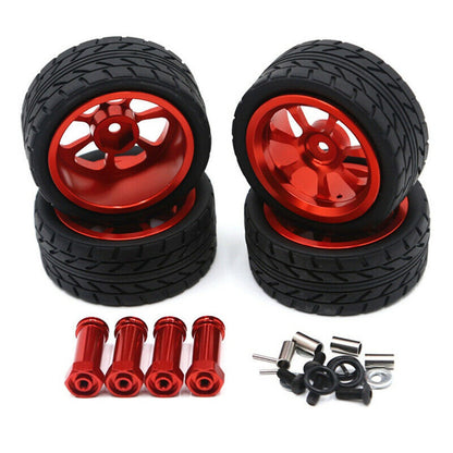 4PCS RedWheels Rim Hubs + Rubber Tires 1/14 RC Car Parts For Wltoys 144001 gg