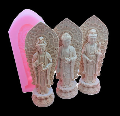 3-Piece 3D Silicone Mold Buddhist Western Trinity Shrine DIY Buddha Statue Decoration -