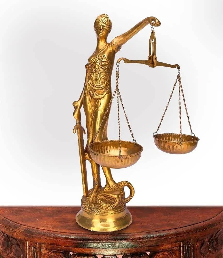 Brass Blind Folded Justice Lady Lawyer Judge Statue Idol Sculpture Figurine